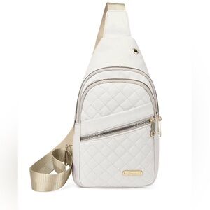 Cream Quilted crossbody bag with Gold Accents